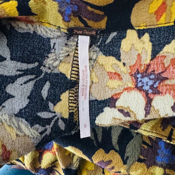 Free People Floral Wide Leg Pants Womens Size 6 Flowy Boho Festival Airy Crepe - Picture 5 of 8